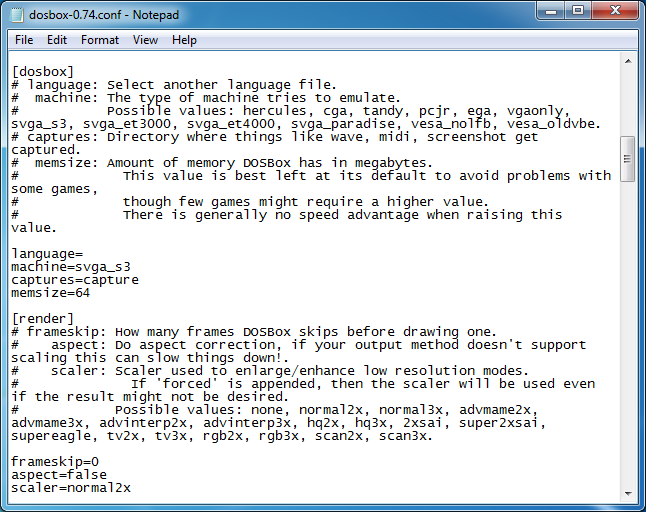 Locating the machine variable in DOSBox.conf