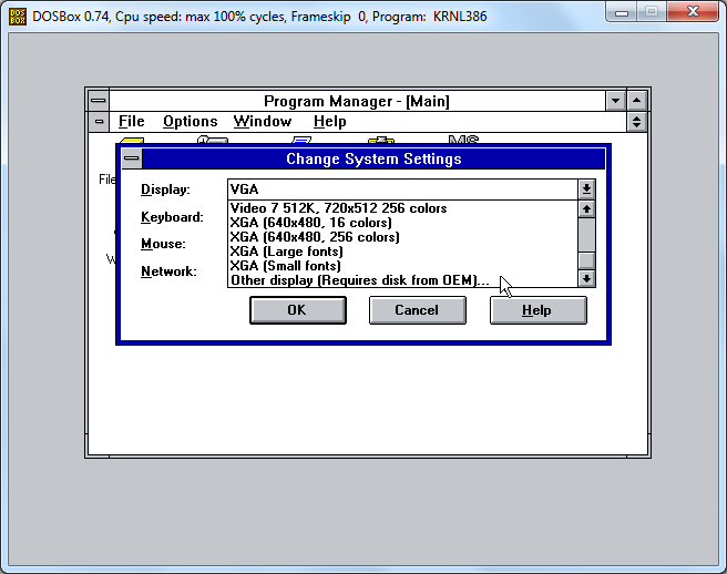 Changing the display mode in Windows 3.1