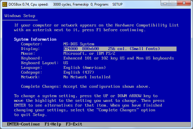 Running SETUP from the DOS prompt